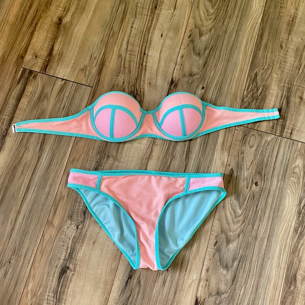 Push up color block bikini
